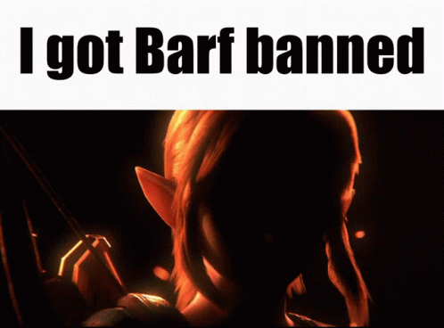 A Poster That Says I Got Barf Banned With A Fire Background GIF