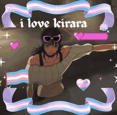A Poster That Says I Love Kirara With A Girl Wearing Pink Sunglasses GIF