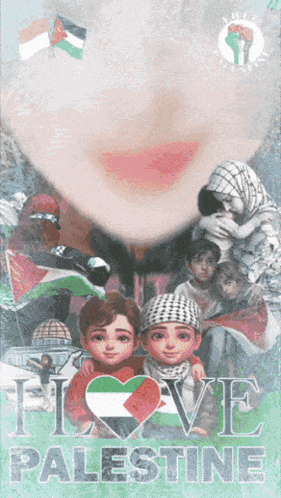 A Poster That Says I Love Palestine With A Woman 'S Face GIF