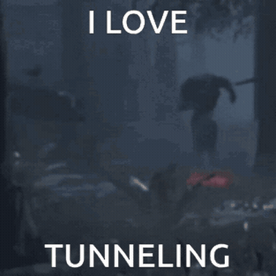 A Poster That Says I Love Tunneling With A Person Holding An Umbrella GIF