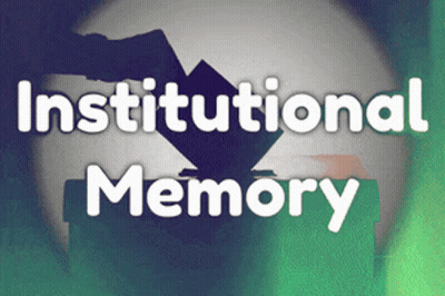 A Poster That Says Institutional Memory With A Globe In The Background GIF