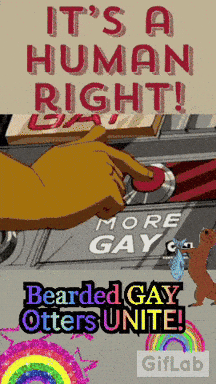 a poster that says ' it 's a human right bearded gay otters unite ' on it
