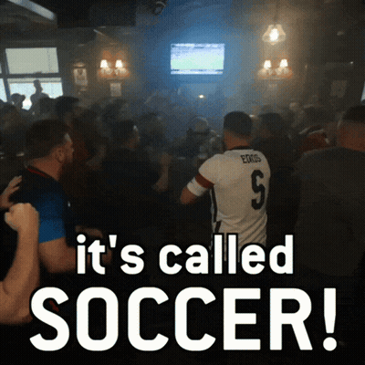 A Poster That Says It 'S Called Soccer With A Soccer Player In The Background GIF