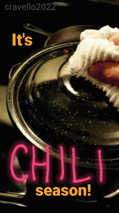 A Poster That Says It 'S Chili Season With A Picture Of A Pot GIF
