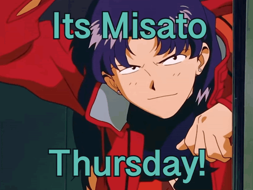 A Poster That Says It 'S Misato Thursday With A Girl In A Red Jacket GIF