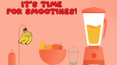 A Poster That Says It 'S Time For Smoothies With A Blender And A Bowl Of Fruit GIF