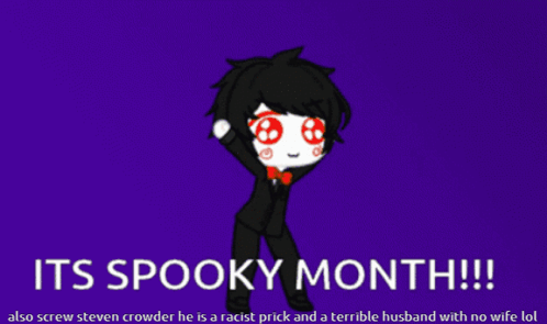 A Poster That Says Its Spooky Month With A Cartoon Character GIF