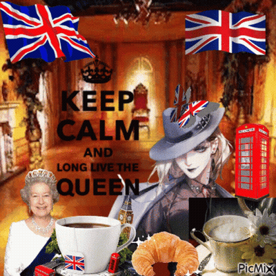 A Poster That Says " Keep Calm And Long Live The Queen " On It GIF