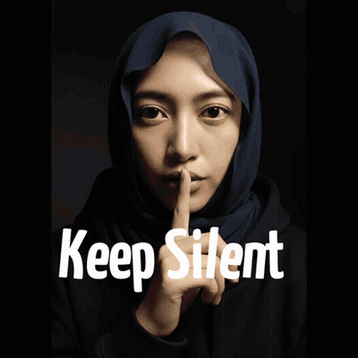 A Poster That Says " Keep Silent " With A Blue Light Behind It GIF