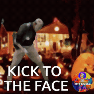 A Poster That Says Kick To The Face With A Man Dancing GIF
