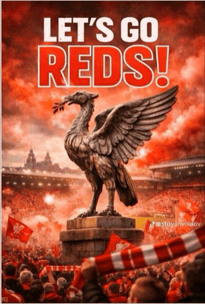 A Poster That Says Let 'S Go Reds With A Statue GIF