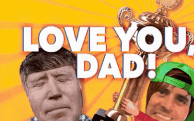 A Poster That Says Love You Dad With Two Faces On It GIF