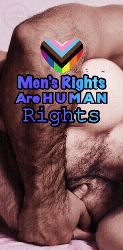 A Poster That Says Men 'S Rights Are Human Rights With A Picture Of A Man GIF
