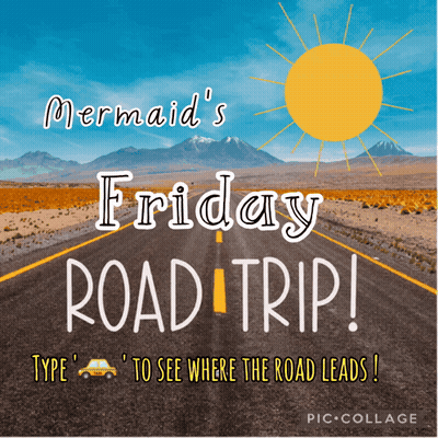 A Poster That Says Mermaid 'S Friday Road Trip Type To See Where The Road Leads GIF