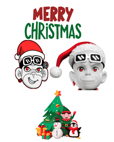 A Poster That Says Merry Christmas With A Monkey And An Elf GIF