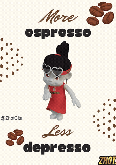 A Poster That Says More Espresso Less Depression With A Cartoon Girl GIF