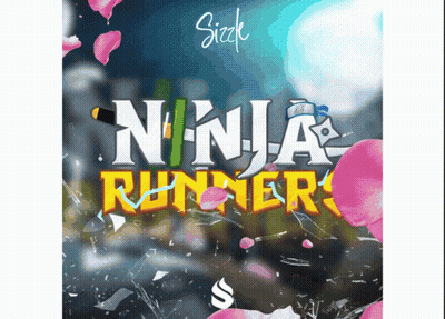 A Poster That Says Ninja Runner With A Broken Glass Background GIF