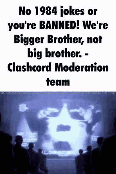 A Poster That Says No 1984 Jokes Or You 'Re Banned We 'Re Bigger Brother Not Big Brother GIF