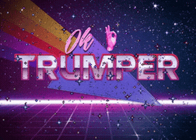 A Poster That Says Ok Trumper With A Rainbow In The Background GIF