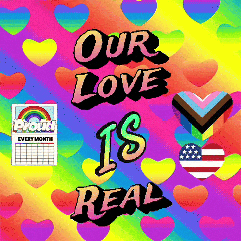 A Poster That Says Our Love Is Real With Hearts In The Background GIF