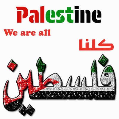 A Poster That Says Palestine We Are All With Arabic Writing GIF