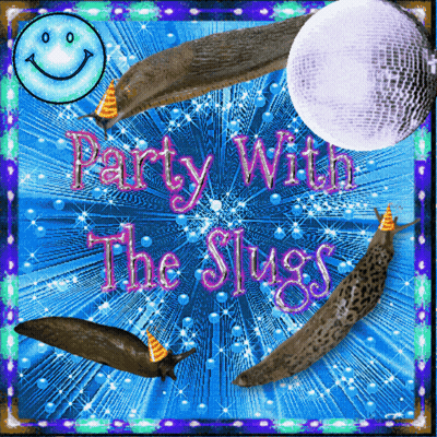 A Poster That Says Party With The Slugs With Slugs And A Disco Ball GIF