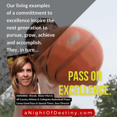 A Poster That Says Pass On Excellence With A Picture Of A Woman Holding A Basketball GIF