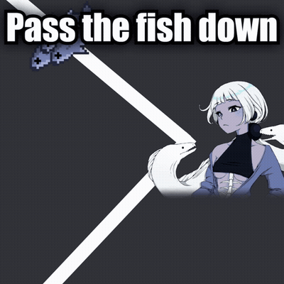 A Poster That Says Pass The Fish Down With A Girl And Fish GIF