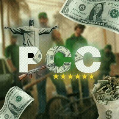 A Poster That Says Pcc With A Gun And A Bag Of Money GIF
