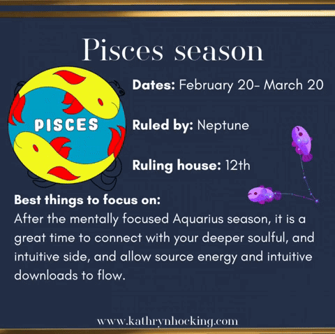 A Poster That Says ' Pisces Season Dates February 20 March 20 ' On It GIF