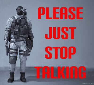 A Poster That Says Please Just Stop Talking With A Soldier On It GIF