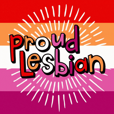 A Poster That Says Proud Lesbian With A Rainbow Flag In The Background GIF