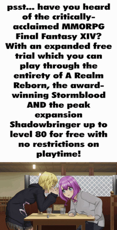 A Poster That Says Psst ... Have You Heard Of The Critically Acclaimed Mmorpg Final Fantasy Xiv GIF