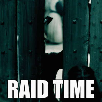 A Poster That Says Raid Time In White Letters GIF
