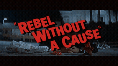 A Poster That Says Rebel Without A Cause In Red GIF