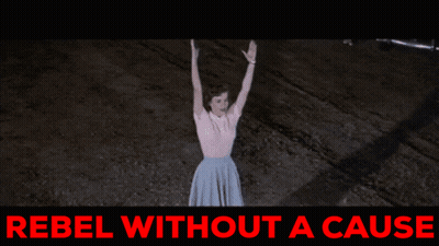A Poster That Says Rebel Without A Cause With A Stormy Sky GIF