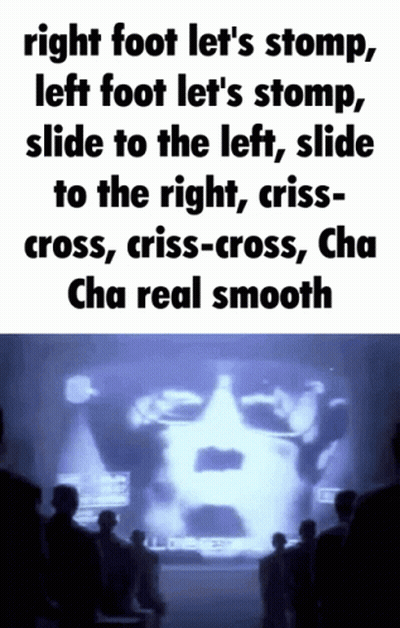A Poster That Says Right Foot Let 'S Stomp Left Foot Let 'S Stomp Slide To The Left Slide To The Right Cross Cross Cross GIF
