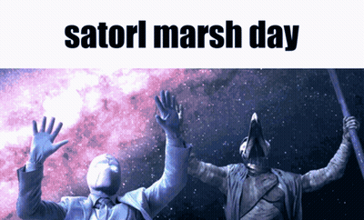 A Poster That Says Satori Marsh Day With A Purple Background GIF