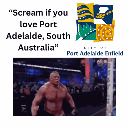A Poster That Says Scream If You Love Port Adelaide South Australia On It GIF