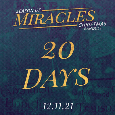 A Poster That Says Season Of Miracles Christmas Banquet On It GIF