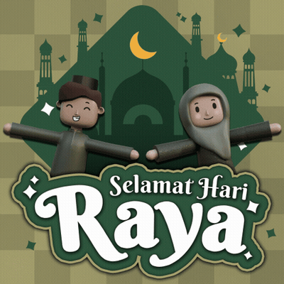 a poster that says selamat hari raya with a boy and a girl