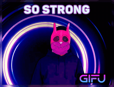 A Poster That Says So Strong Gifu With A Pink Cat GIF
