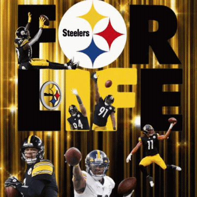 A Poster That Says Steelers For Life With Football Players On It GIF