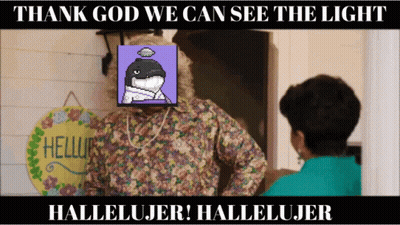 A Poster That Says ' Thank God We Can See The Light Hallelujer Hallelujer ' GIF