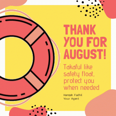 A Poster That Says Thank You For August With A Life Preserver On It GIF