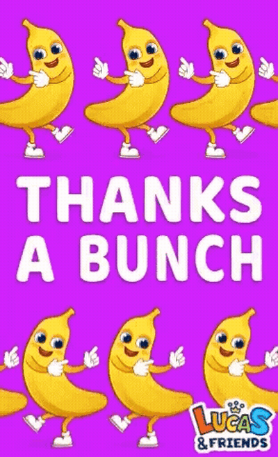 A Poster That Says Thanks A Bunch With A Pattern Of Bananas GIF