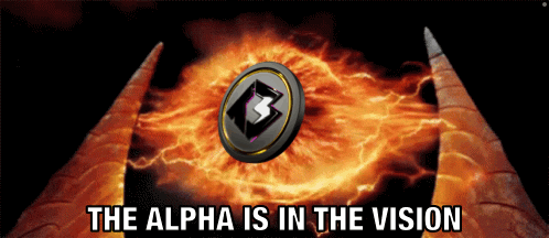 A Poster That Says The Alpha Is In The Vision With A Coin In The Middle GIF