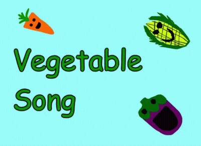 A Poster That Says Vegetable Song With A Carrot Corn And Eggplant GIF
