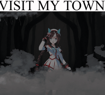 A Poster That Says Visit My Town With An Anime Girl GIF
