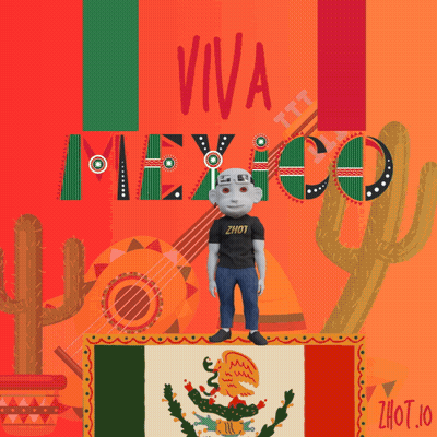 A Poster That Says Viva Mexico With A Man On Top Of A Flag GIF